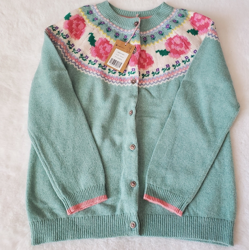 Mini Boden Pastel Green Cardigan Fair Isle